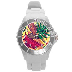 Monstera Tropical Design Beach Round Plastic Sport Watch (l) by Jancukart