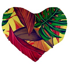 Monstera Tropical Design Beach Large 19  Premium Heart Shape Cushions by Jancukart