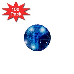 Artificial Intelligence Brain Think Art 1  Mini Buttons (100 Pack) 