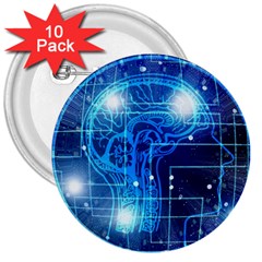 Artificial Intelligence Brain Think Art 3  Buttons (10 Pack)  by Jancukart