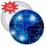 Artificial Intelligence Brain Think Art 3  Buttons (100 pack)  Front