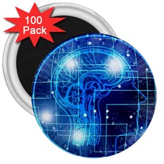 Artificial Intelligence Brain Think Art 3  Magnets (100 Pack) by Jancukart