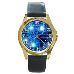 Artificial Intelligence Brain Think Art Round Gold Metal Watch