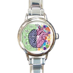 Brain Heart Balance Emotion Art Round Italian Charm Watch by Jancukart