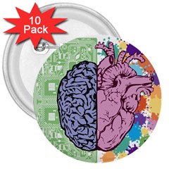 Brain Heart Balance Emotion Art 3  Buttons (10 Pack)  by Jancukart