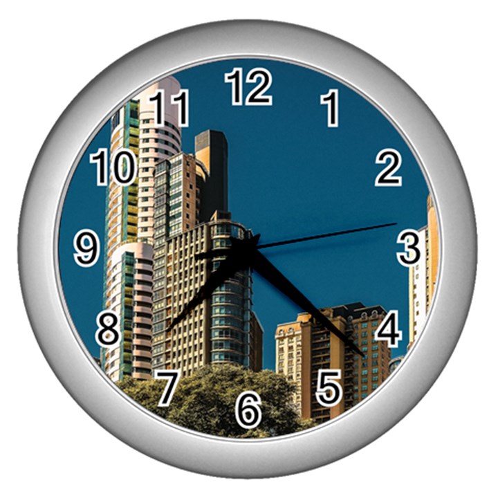 Puerto Madero Cityscape, Buenos Aires, Argentina Wall Clock (Silver)