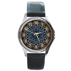 Rosette Mandala Ornament Wallpaper Round Metal Watch