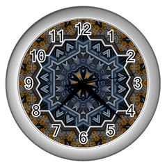 Rosette Mandala Ornament Wallpaper Wall Clock (Silver)