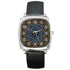 Rosette Mandala Ornament Wallpaper Square Metal Watch