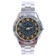 Rosette Mandala Ornament Wallpaper Stainless Steel Analogue Watch