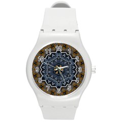 Rosette Mandala Ornament Wallpaper Round Plastic Sport Watch (M)