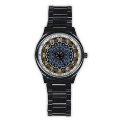 Rosette Mandala Ornament Wallpaper Stainless Steel Round Watch