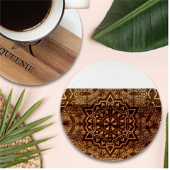 Rosette Mandala Ornament Wallpaper Marble Wood Coaster (Round)