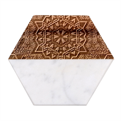 Rosette Mandala Ornament Wallpaper Marble Wood Coaster (hexagon) 