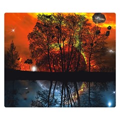 Space Nature Fantasy Trees One Side Premium Plush Fleece Blanket (small)