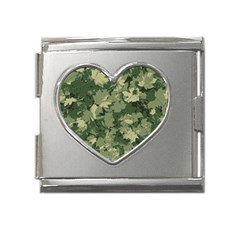 Green Leaves Camouflage Mega Link Heart Italian Charm (18mm) by Ravend