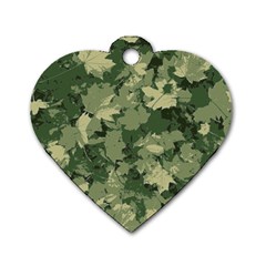 Green Leaves Camouflage Dog Tag Heart (two Sides) by Ravend