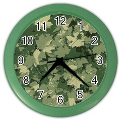 Green Leaves Camouflage Color Wall Clock by Ravend