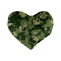 Green Leaves Camouflage Standard 16  Premium Heart Shape Cushions by Ravend