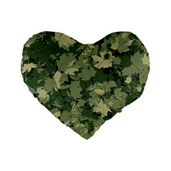 Green Leaves Camouflage Standard 16  Premium Flano Heart Shape Cushions by Ravend