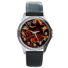 Modern Art Design Fantasy Surreal Orange Round Metal Watch by Ravend