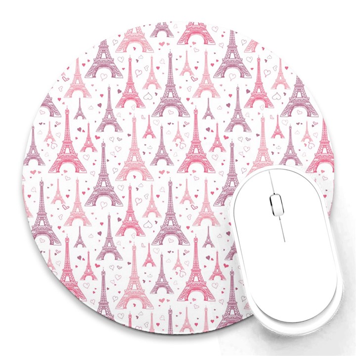 Eiffel Tower Pattern Wallpaper Round Mousepad