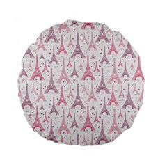 Eiffel Tower Pattern Wallpaper Standard 15  Premium Flano Round Cushions by Ravend