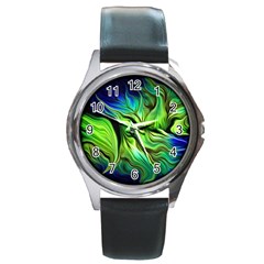 Fractal Art Pattern Abstract Round Metal Watch by Ravend