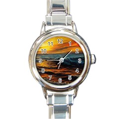 Ocean Sunset Sea Ocean Sunset Round Italian Charm Watch by Ravend