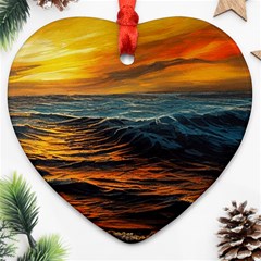 Ocean Sunset Sea Ocean Sunset Ornament (heart)