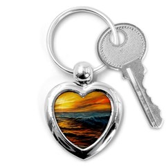 Ocean Sunset Sea Ocean Sunset Key Chain (heart) by Ravend