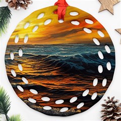 Ocean Sunset Sea Ocean Sunset Ornament (round Filigree) by Ravend