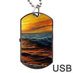 Ocean Sunset Sea Ocean Sunset Dog Tag Usb Flash (two Sides) by Ravend