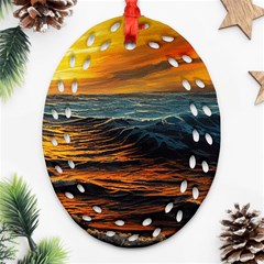 Ocean Sunset Sea Ocean Sunset Oval Filigree Ornament (two Sides) by Ravend