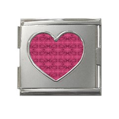 Elegant Pink Floral Geometric Pattern Mega Link Heart Italian Charm (18mm) by dflcprintsclothing