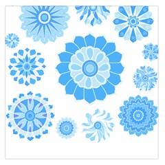 Blue Flowers T- Shirt Blue Psychedelic Floral Power Pattern T- Shirt Square Satin Scarf (36  x 36 )