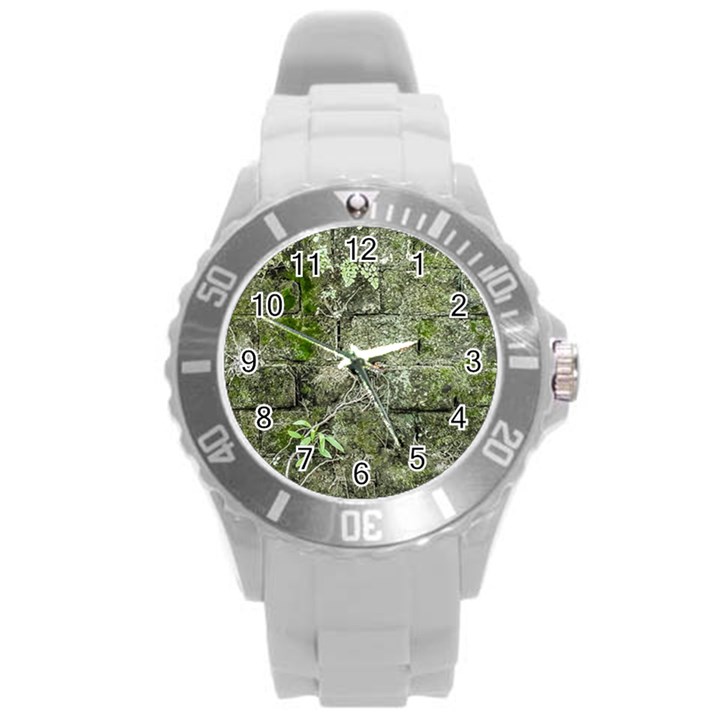 Old Stone Exterior Wall With Moss Round Plastic Sport Watch (L)