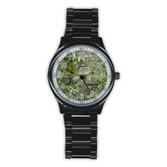 Old Stone Exterior Wall With Moss Stainless Steel Round Watch by dflcprintsclothing