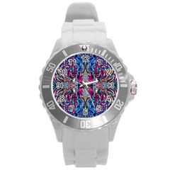 Abstract Blend Repeats Round Plastic Sport Watch (l) by kaleidomarblingart