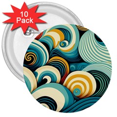 Waves 3  Buttons (10 Pack)  by fructosebat