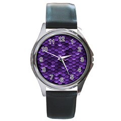 Purple Scales! Round Metal Watch by fructosebat