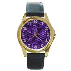 Purple Scales! Round Gold Metal Watch by fructosebat