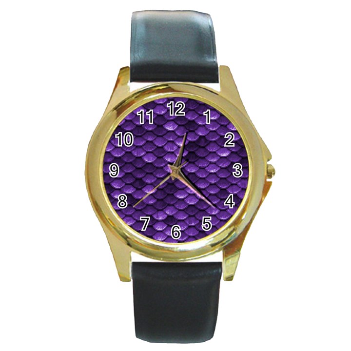 Purple Scales! Round Gold Metal Watch