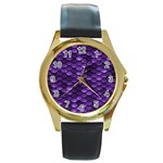 Purple Scales! Round Gold Metal Watch Front