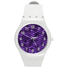 Purple Scales! Round Plastic Sport Watch (m) by fructosebat