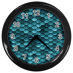 Teal Scales! Wall Clock (black) by fructosebat