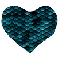 Teal Scales! Large 19  Premium Heart Shape Cushions by fructosebat