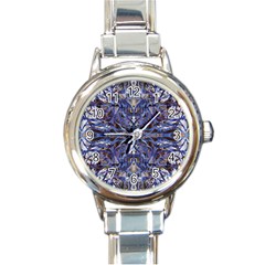 Denim Blend Repeats I Round Italian Charm Watch by kaleidomarblingart