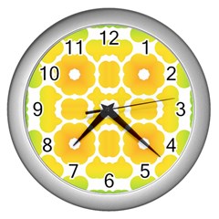 Yellow Seamless Pattern Wall Clock (silver) by Ravend