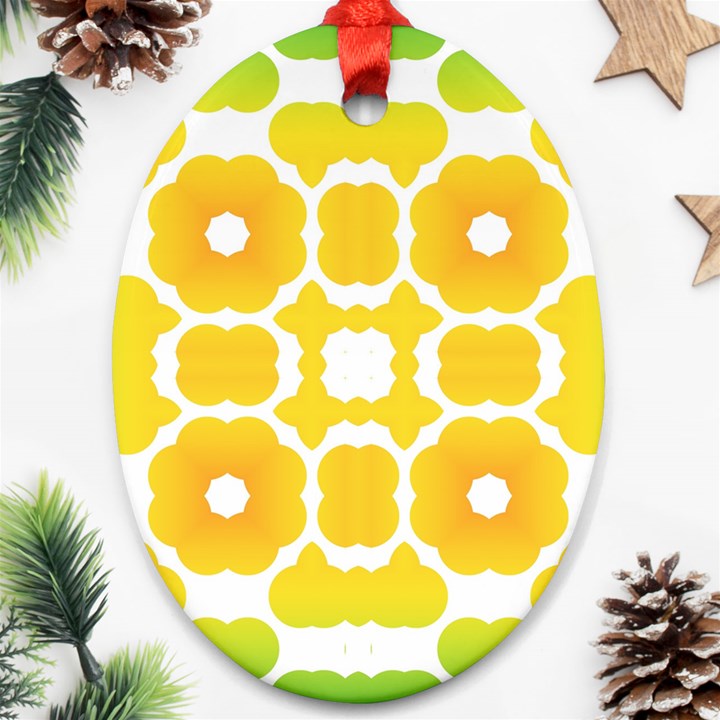 Yellow Seamless Pattern Oval Ornament (Two Sides)